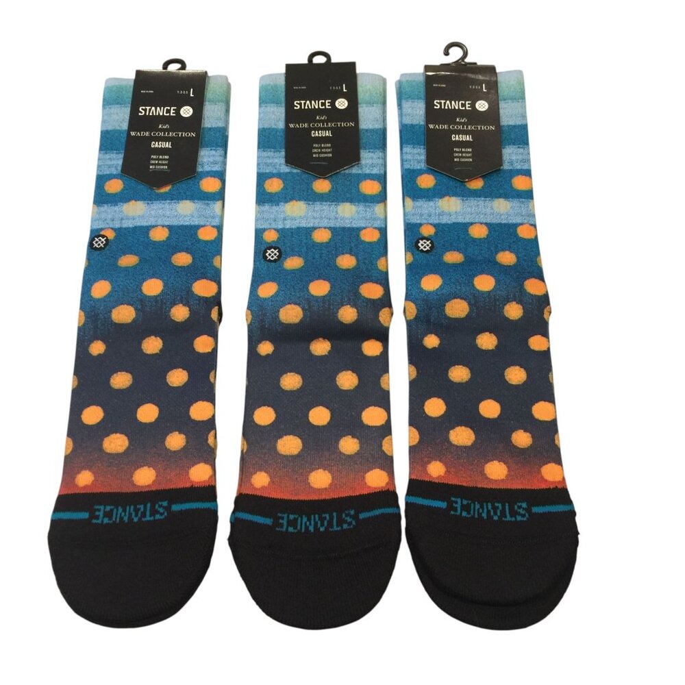 Stance Wade Collection Kids Large 3-5.5 Crew Socks Set of 3 Blue Polka Dots